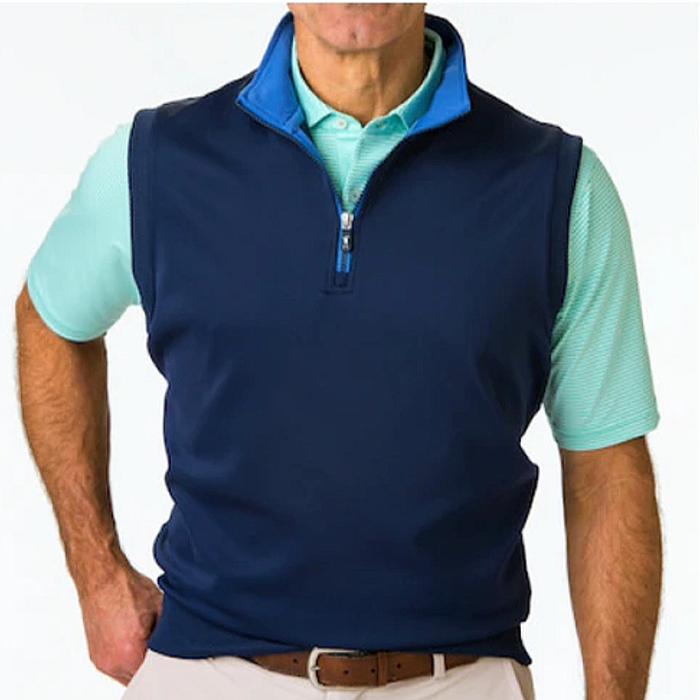Fairway & Greene Cotton Golf Men's Solid Quarter Zip Vest Blue Green, size L